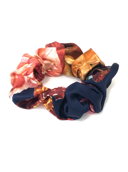 Printed Silk Hair Scrunchie + Navy Bouquet