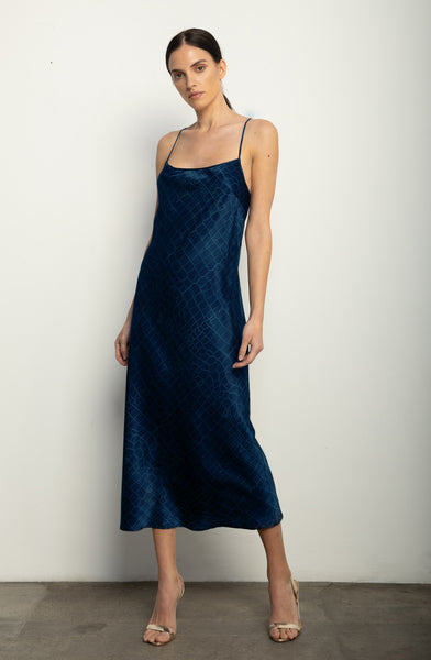 navy blue slip dress midi Silk Long Slip Dress Cowl Neck in Navy Blue S