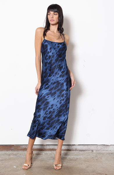 Midi Slip Dress + Blue Kitty Stretch Silk