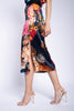 Midi Skirt + Navy Bouquet Stretch Silk