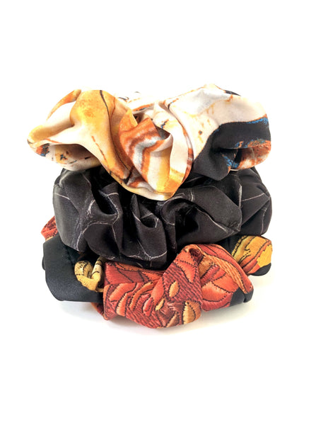 Printed Silk Hair Scrunchies + Set of 3 Marble Madness