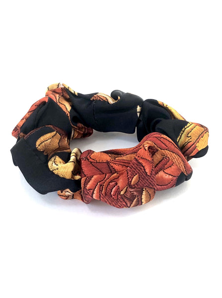 Printed Silk Hair Scrunchie + Embroidered Rose