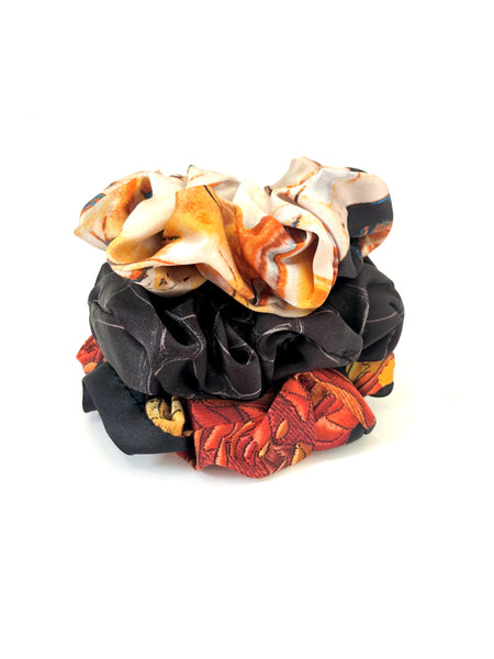 Printed Silk Hair Scrunchies + Set of 3 Marble Madness