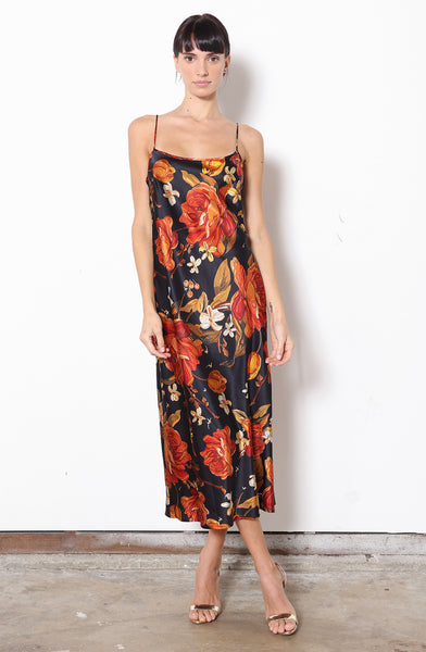 Midi Slip Dress + Embroidered Rose