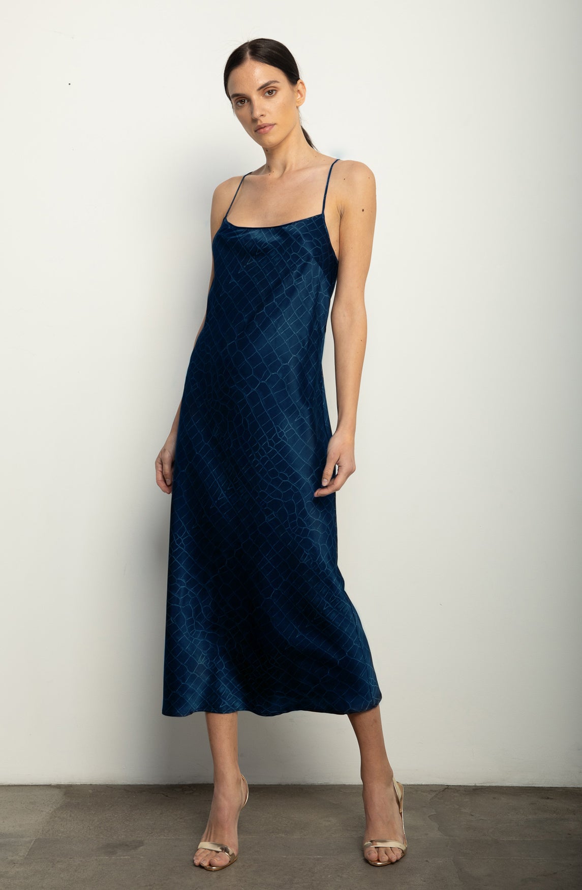 Midi Slip Dress + Navy Croc Silk HARK + HAMMER Midi Slip Dress + Navy Croc Silk HARK + HAMMER